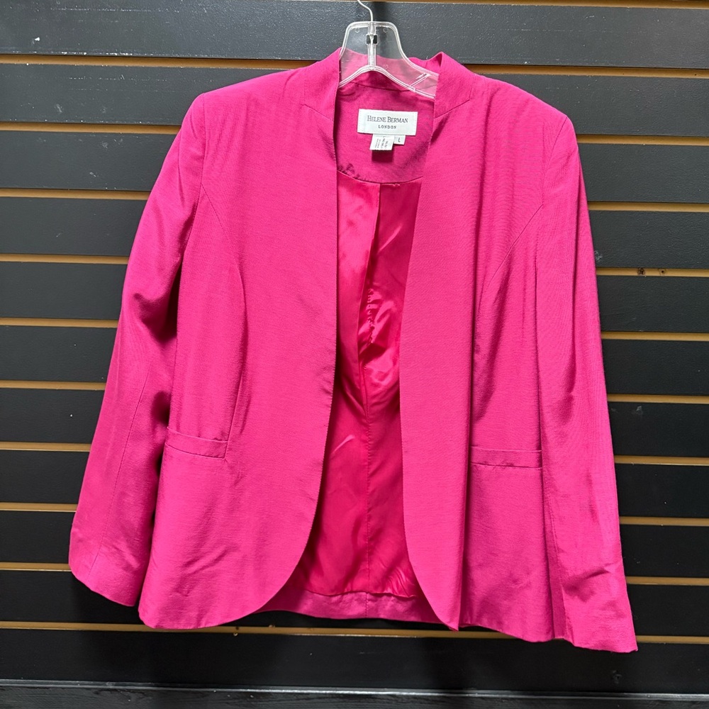 Helene Berman London Pink Open Front Blazer Size L Made in England